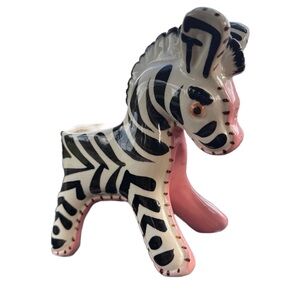 MCM planter, Ceramic Zebra Figurine with Pink Accents